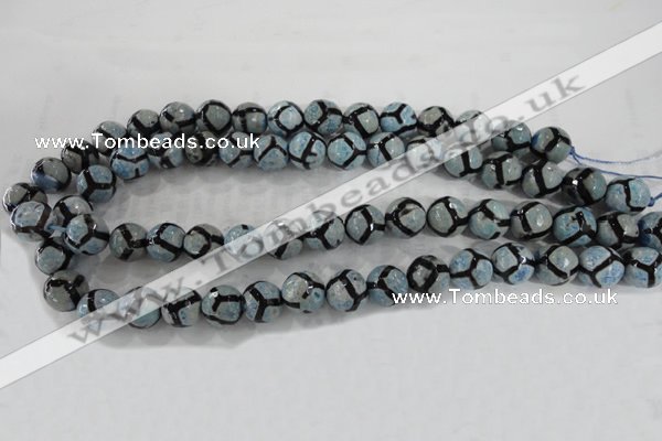 CAG6186 15 inches 10mm faceted round tibetan agate gemstone beads