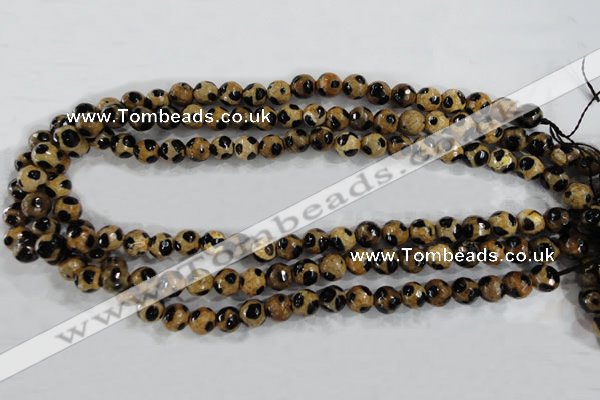 CAG6205 15 inches 8mm faceted round tibetan agate gemstone beads