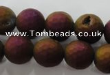 CAG6313 15 inches 10mm faceted round plated druzy agate beads