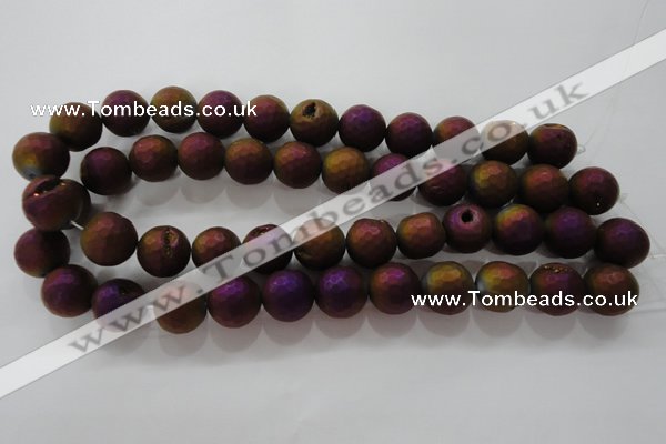 CAG6313 15 inches 10mm faceted round plated druzy agate beads