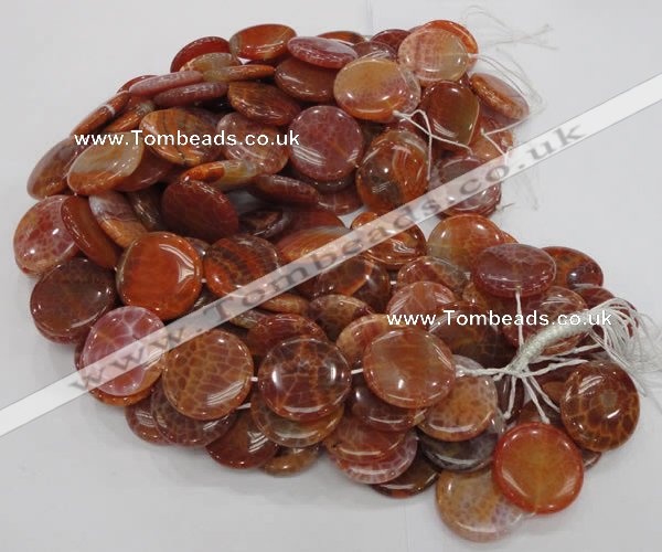 CAG633 15.5 inches 30mm coin natural fire agate beads wholesale