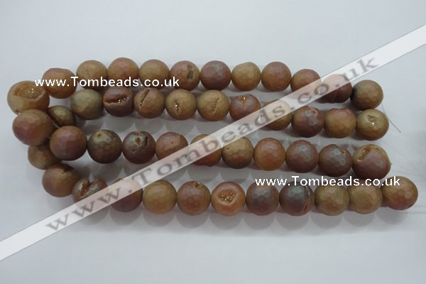 CAG6336 15 inches 16mm faceted round plated druzy agate beads
