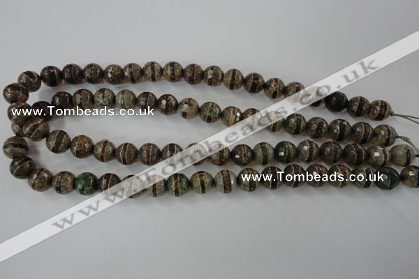 CAG6368 15 inches 12mm faceted round tibetan agate gemstone beads