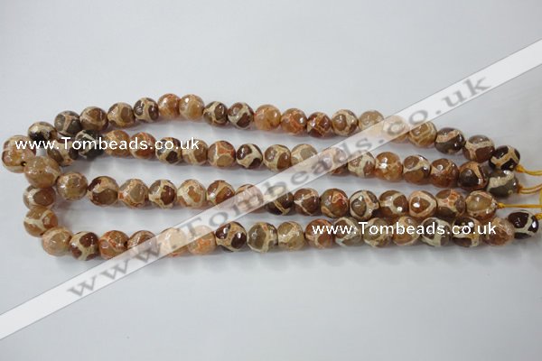 CAG6380 15 inches 12mm faceted round tibetan agate gemstone beads