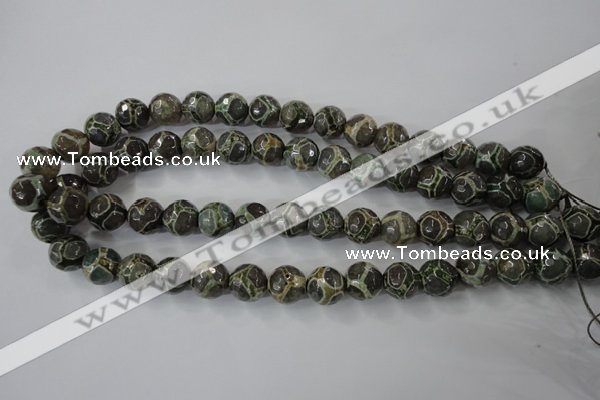 CAG6382 15 inches 8mm faceted round tibetan agate gemstone beads