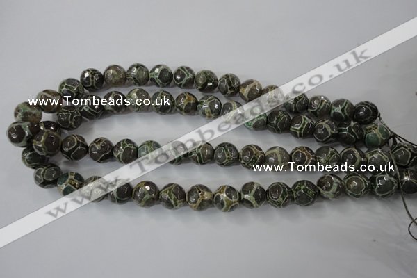 CAG6383 15 inches 10mm faceted round tibetan agate gemstone beads