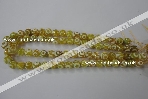 CAG6387 15 inches 8mm faceted round tibetan agate gemstone beads