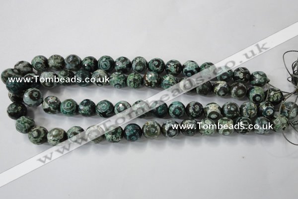 CAG6397 15 inches 12mm faceted round tibetan agate gemstone beads