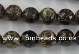 CAG6399 15 inches 12mm faceted round tibetan agate gemstone beads