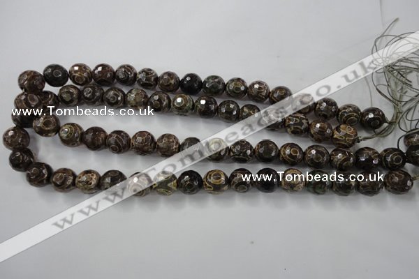 CAG6399 15 inches 12mm faceted round tibetan agate gemstone beads