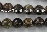 CAG6400 15 inches 14mm faceted round tibetan agate gemstone beads