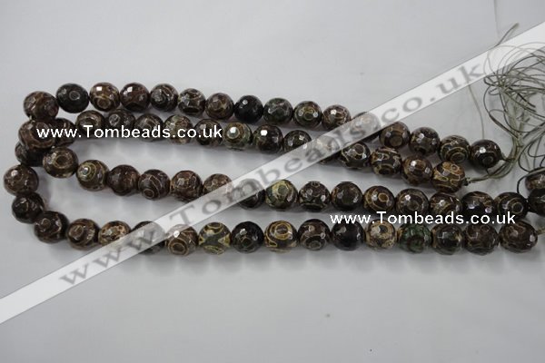 CAG6400 15 inches 14mm faceted round tibetan agate gemstone beads