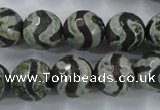 CAG6401 15 inches 12mm faceted round tibetan agate gemstone beads