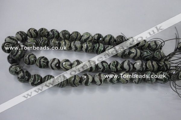 CAG6401 15 inches 12mm faceted round tibetan agate gemstone beads