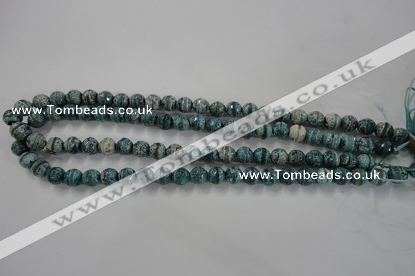 CAG6406 15 inches 8mm faceted round tibetan agate gemstone beads