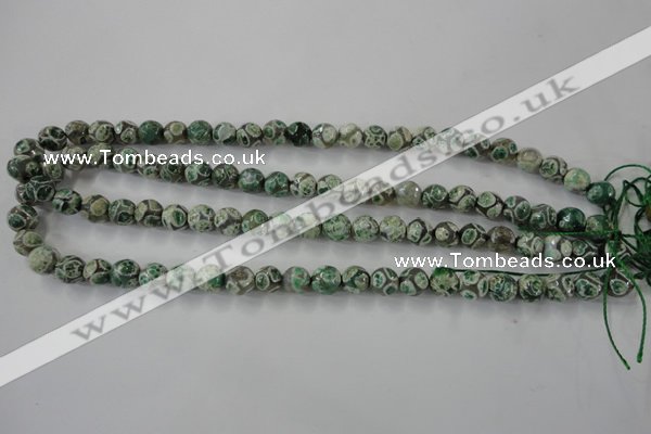 CAG6409 15 inches 8mm faceted round tibetan agate gemstone beads