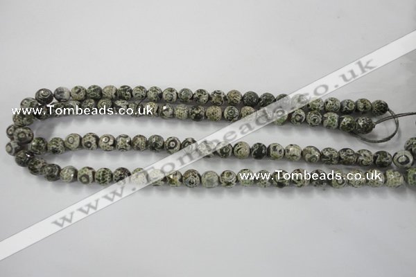 CAG6414 15 inches 8mm faceted round tibetan agate gemstone beads