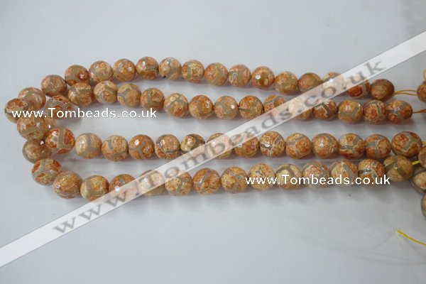 CAG6419 15 inches 10mm faceted round tibetan agate gemstone beads