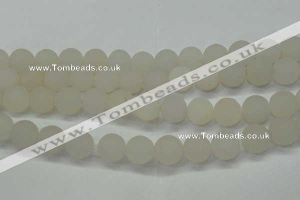 CAG6683 15 inches 14mm round white pilates agate beads