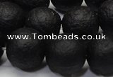 CAG6743 15 inches 14mm round black pilates agate beads