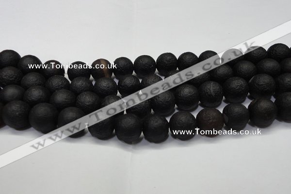 CAG6743 15 inches 14mm round black pilates agate beads