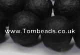 CAG6744 15 inches 16mm round black pilates agate beads