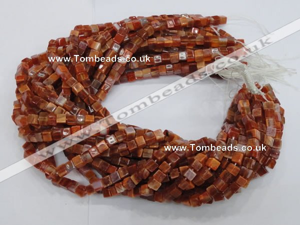 CAG686 15.5 inches 6*6mm cube natural fire agate beads wholesale