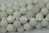 CAG711 15.5 inches 8mm faceted round white agate gemstone beads