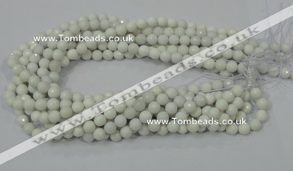 CAG711 15.5 inches 8mm faceted round white agate gemstone beads