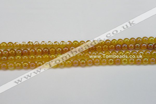 CAG7120 15.5 inches 4mm round AB-color yellow agate gemstone beads