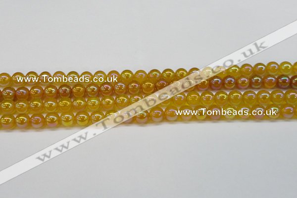 CAG7121 15.5 inches 6mm round AB-color yellow agate gemstone beads