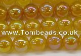 CAG7122 15.5 inches 8mm round AB-color yellow agate gemstone beads