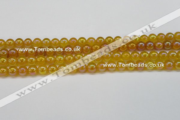 CAG7122 15.5 inches 8mm round AB-color yellow agate gemstone beads