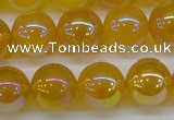 CAG7125 15.5 inches 14mm round AB-color yellow agate gemstone beads