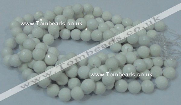 CAG714 15.5 inches 14mm faceted round white agate gemstone beads