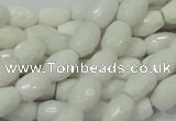 CAG721 15.5 inches 8*10mm faceted rice white agate gemstone beads