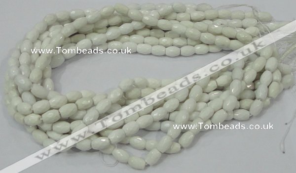 CAG721 15.5 inches 8*10mm faceted rice white agate gemstone beads