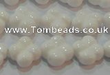 CAG7220 15.5 inches 12*12mm carved flower white agate gemstone beads