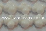 CAG7221 15.5 inches 14*14mm carved flower white agate gemstone beads