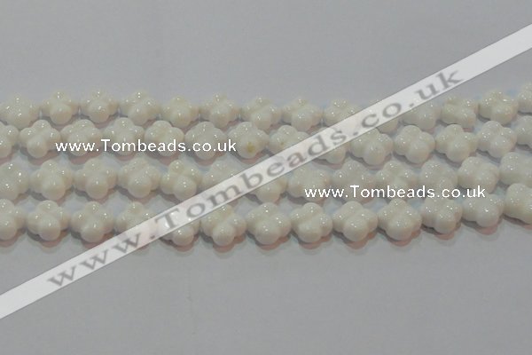 CAG7221 15.5 inches 14*14mm carved flower white agate gemstone beads