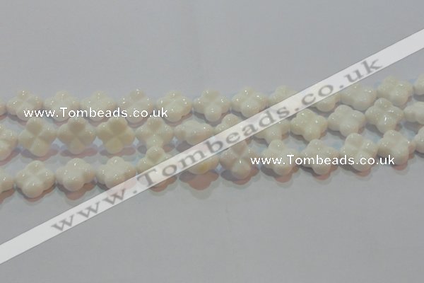 CAG7222 15.5 inches 16*16mm carved flower white agate gemstone beads