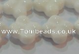 CAG7224 15.5 inches 20*20mm carved flower white agate gemstone beads