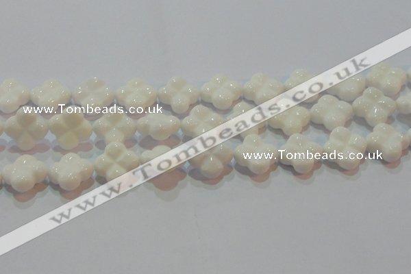 CAG7224 15.5 inches 20*20mm carved flower white agate gemstone beads