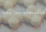 CAG7225 15.5 inches 25*25mm carved flower white agate gemstone beads