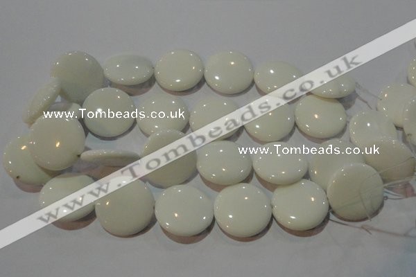 CAG7251 15.5 inches 10mm flat round white agate gemstone beads