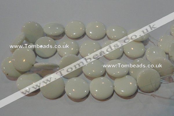 CAG7252 15.5 inches 12mm flat round white agate gemstone beads