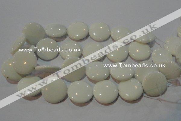 CAG7256 15.5 inches 20mm flat round white agate gemstone beads