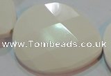 CAG7271 15.5 inches 40*50mm faceted flat teardrop white agate beads