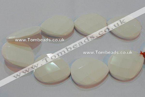 CAG7271 15.5 inches 40*50mm faceted flat teardrop white agate beads