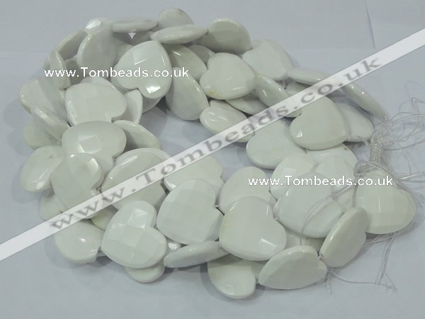 CAG729 15.5 inches 30*30mm faceted heart white agate beads